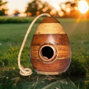Beautiful 8.5" Solid Wooden Teardrop Hanging Bird Feeder  - Smith & Hawken